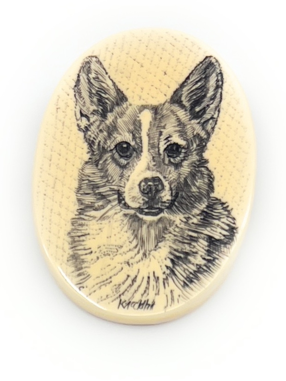 Welsh Corgi Dog Pin Brooch Necklace Kim McClelland Scrimshaw Resin NEW